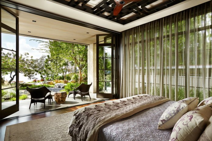 organza curtains in the bedroom interior