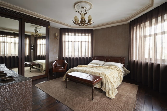 brown curtains in the bedroom