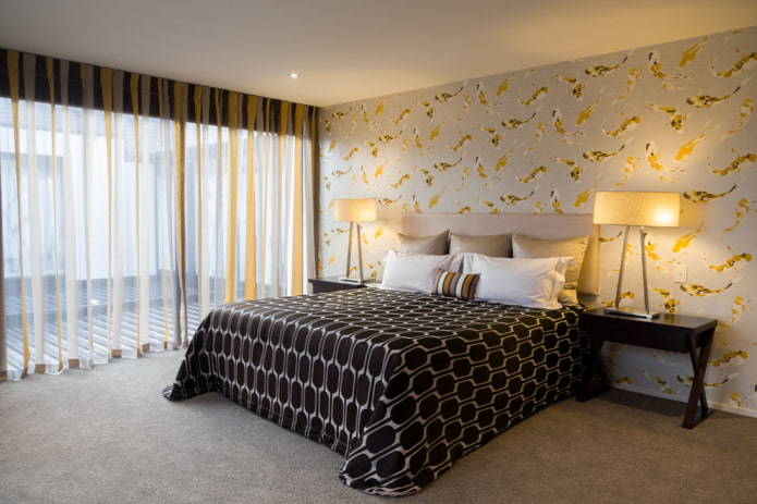stripe curtains in the bedroom interior