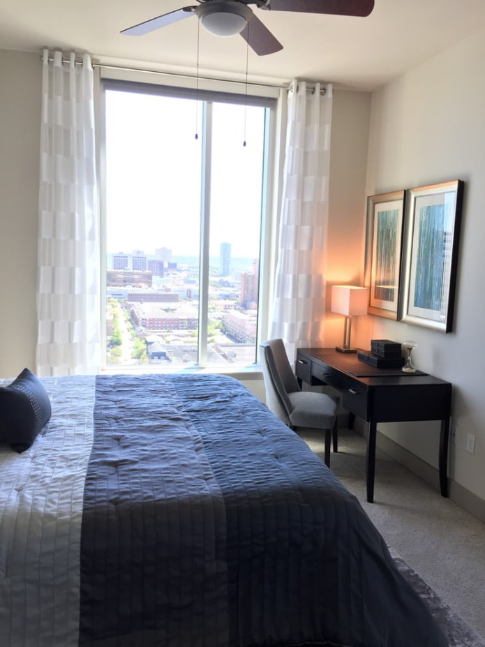 stripe curtains in the bedroom interior