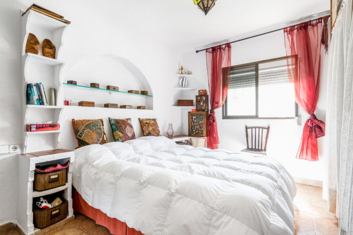 red curtains in the bedroom