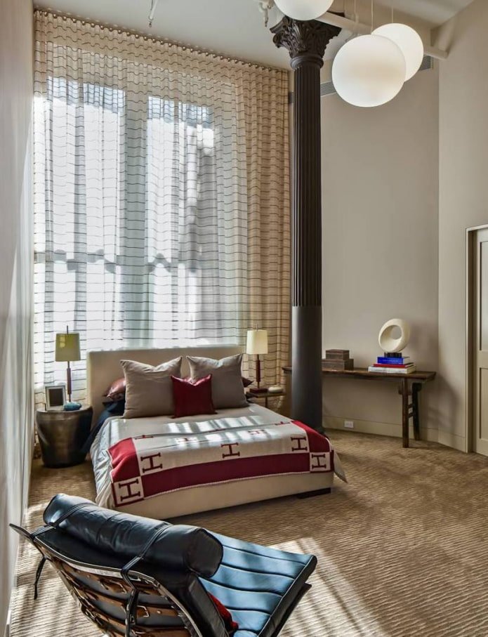 stripe curtains in the bedroom interior