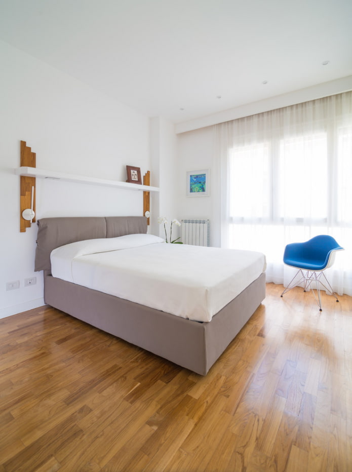 white curtains in the bedroom interior