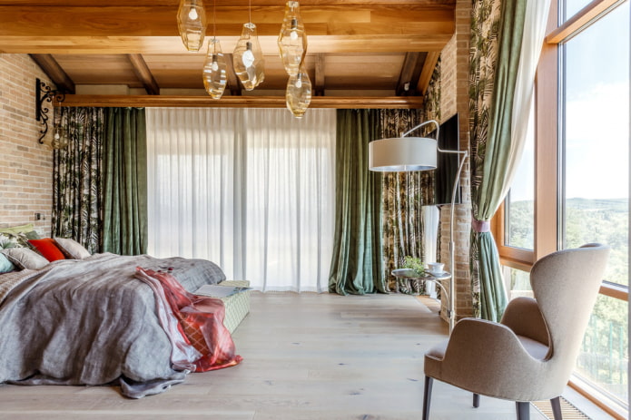 curtains with drapes in the bedroom interior