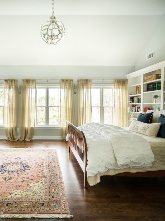 beige curtains in the bedroom
