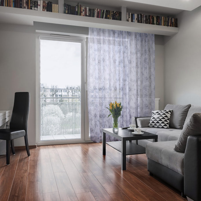 living room with a balcony door