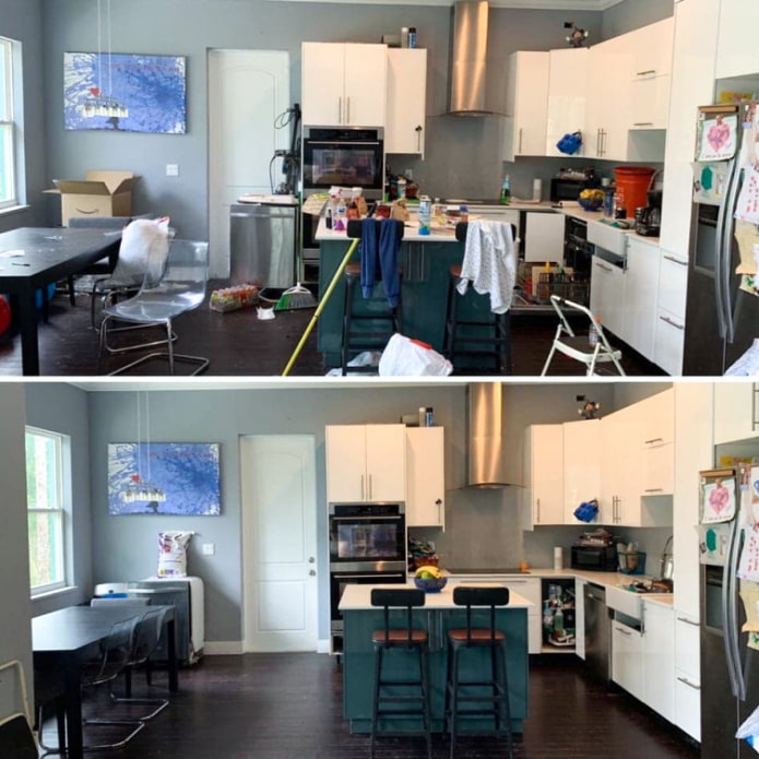 Cleaning the kitchen-dining room