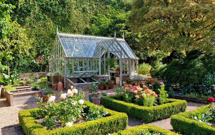 greenhouse and vegetable garden