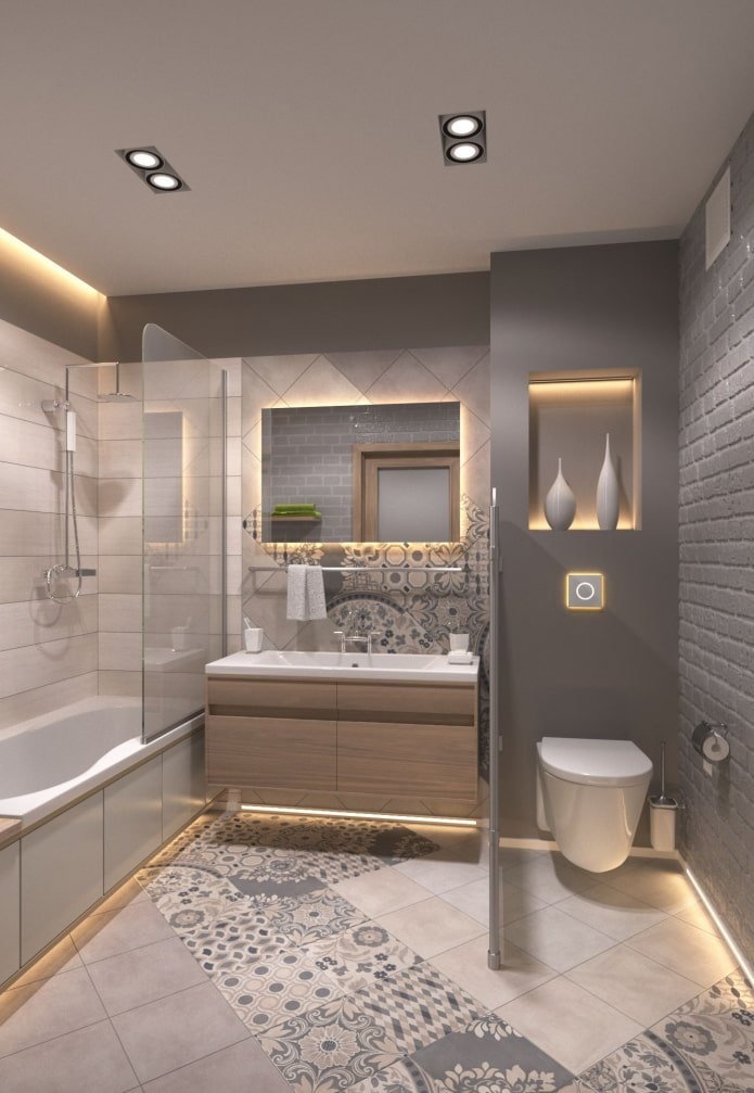 backlighting of the floor and niches in the bathroom