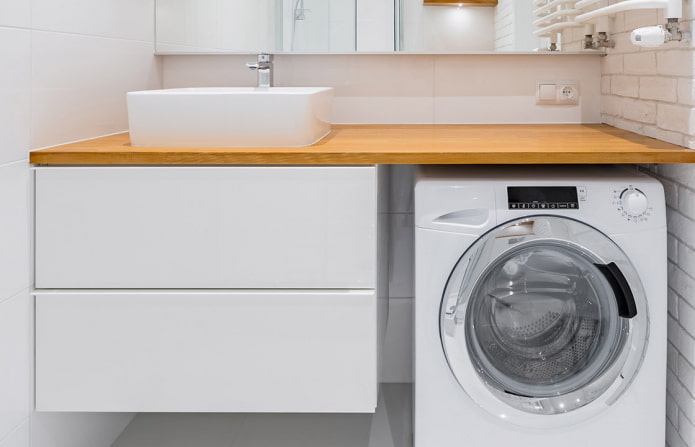 hanging cabinet and washing machine under the countertop