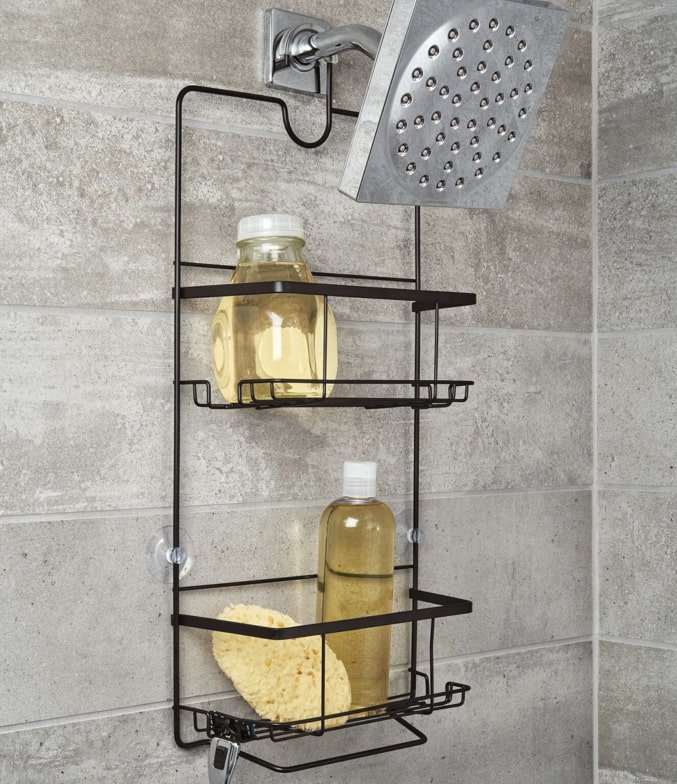 shampoo and gel in identical bottles on a shelf