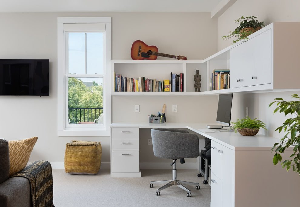 white table with shelving