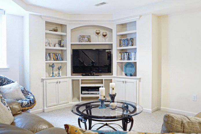 corner cabinet for TV in the interior of the living room