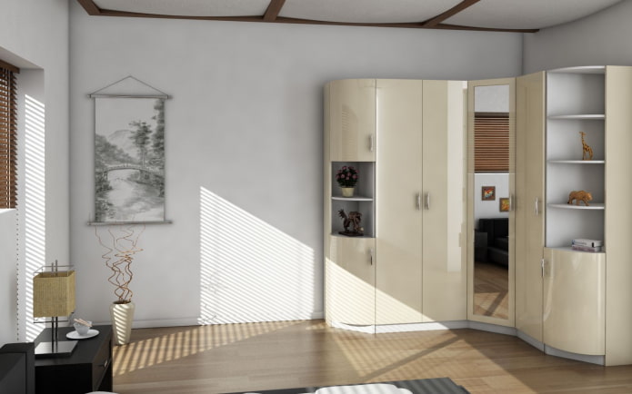 beige corner wardrobe in the hall
