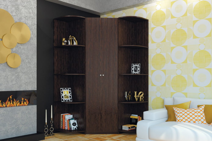 wenge-colored corner wardrobe in the living room