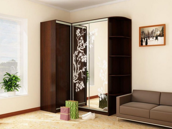 design of a corner wardrobe in the interior of the hall