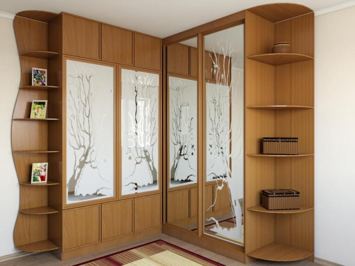 design of a corner wardrobe in the interior of the hall