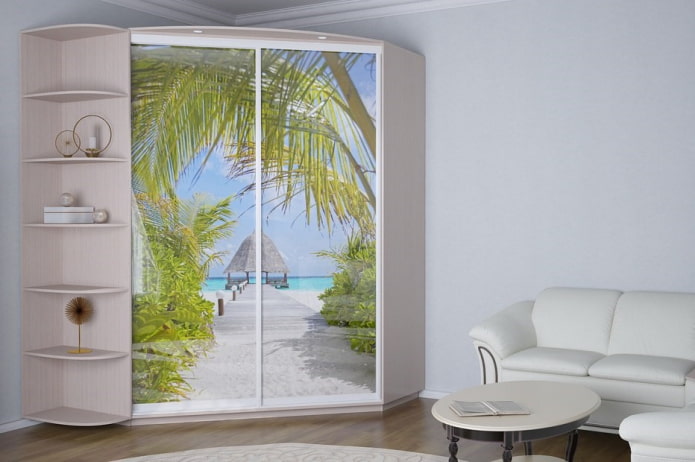 design of a corner wardrobe in the interior of the hall