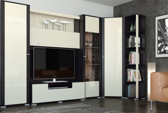 corner wardrobe in the interior of the hall in a modern style