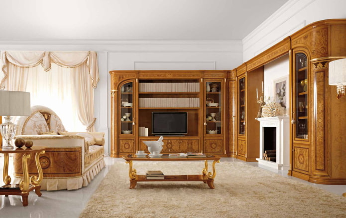 corner wardrobe in the interior of the hall in a classic style