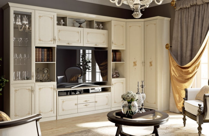 corner cabinet for TV in the interior of the living room