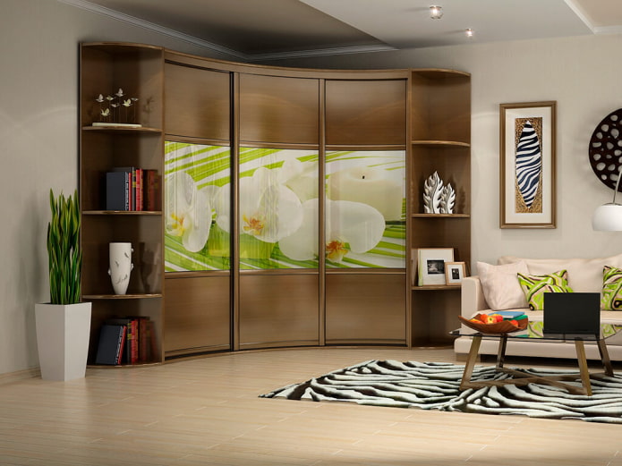 design of a corner wardrobe in the interior of the hall