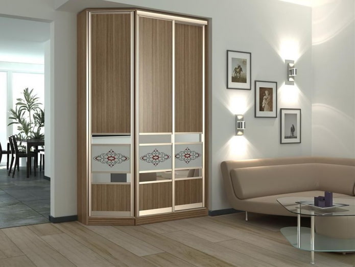 design of a corner wardrobe in the interior of the hall
