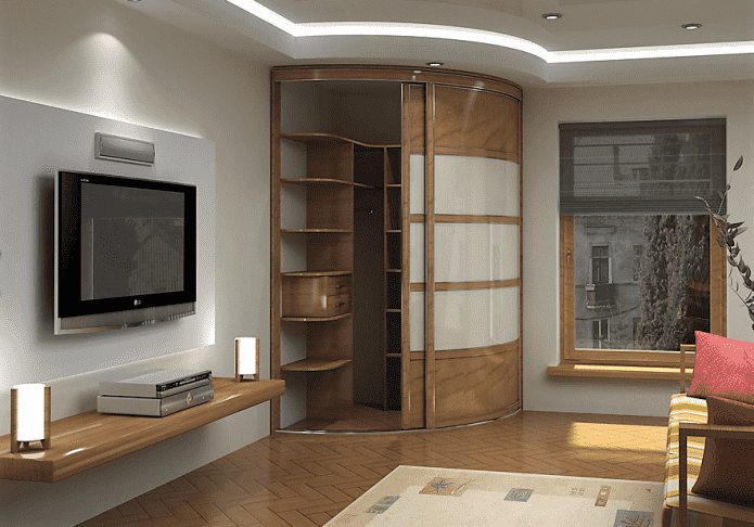 radius-shaped corner wardrobe in the hall