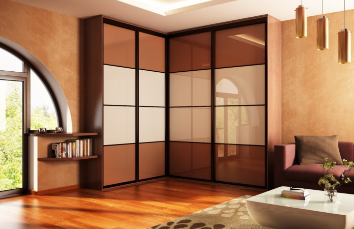 corner wardrobe in the living room interior