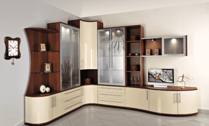 corner wall unit in the living room interior