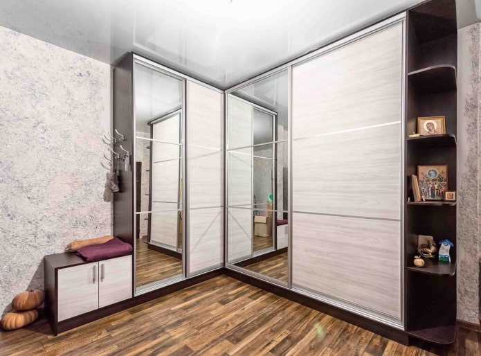 wardrobe with open shelves and a seat