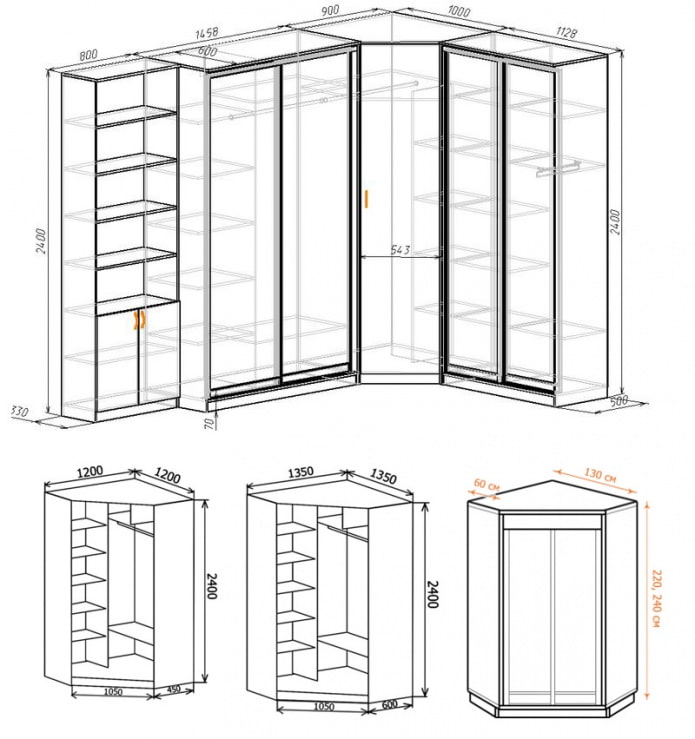 Examples of corner cabinet layouts wardrobes with dimensions