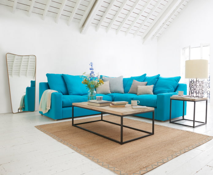 blue sofa in eco-style