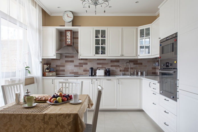corner set in the interior of a small kitchen