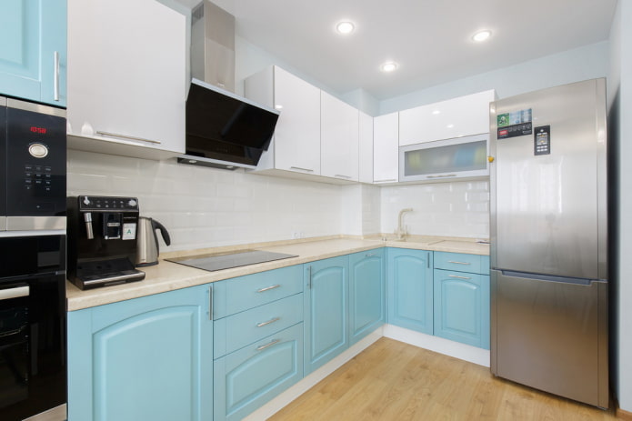 storage systems in the interior of a corner kitchen