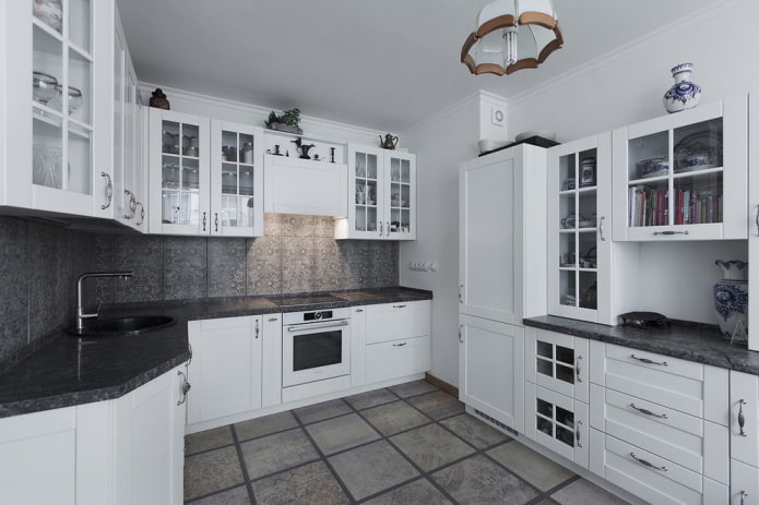 storage systems in the interior of a corner kitchen