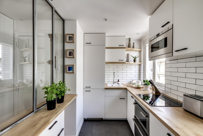 storage systems in the interior of the kitchen in the shape of a corner