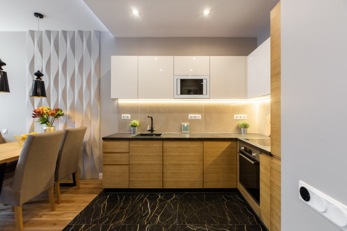 kitchen in the shape of a corner in a modern style