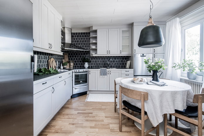 kitchen in the shape of a corner in a Scandinavian style