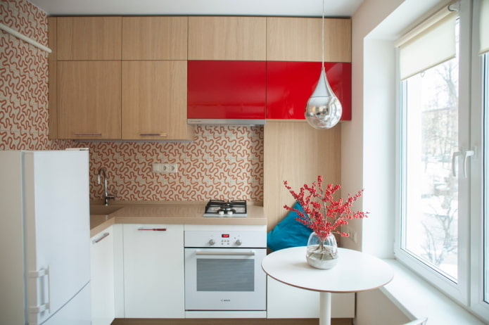 corner set in the interior of a small kitchen