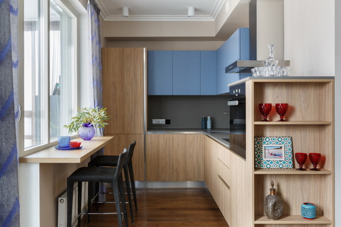 storage systems in the interior of a corner kitchen