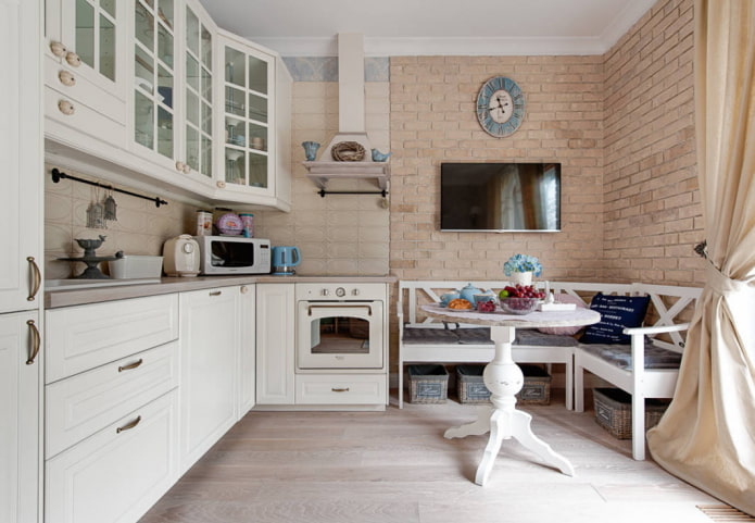 corner-shaped kitchen in Provence style