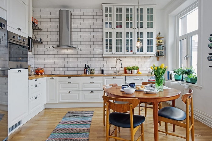kitchen in the shape of a corner in a Scandinavian style