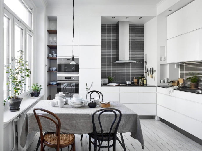 corner-shaped kitchen in Scandinavian style