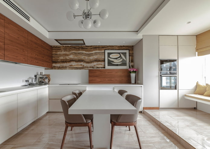 dining area in the interior of the kitchen in the shape of a corner