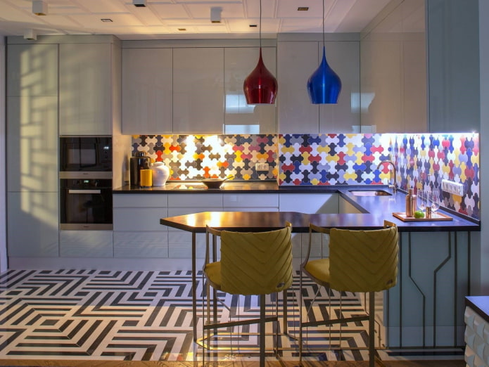 corner kitchen with a bar counter