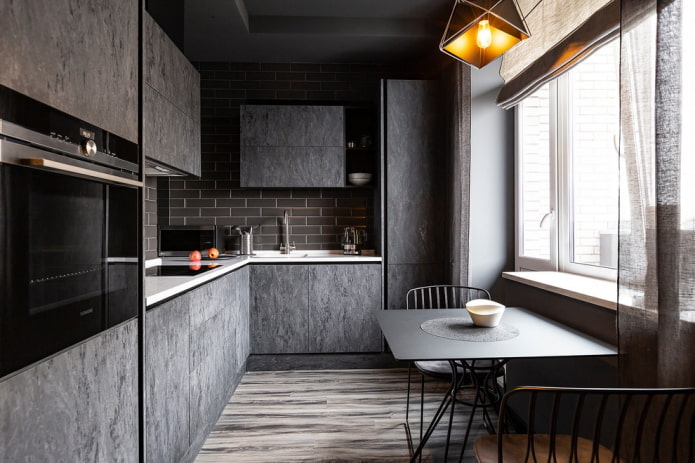 interior of the L-shaped kitchen