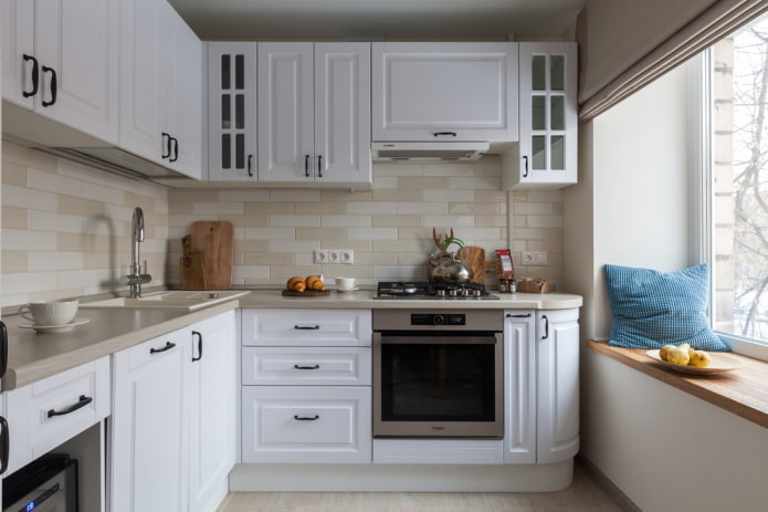 cooking area in the interior of the kitchen in the shape of a corner