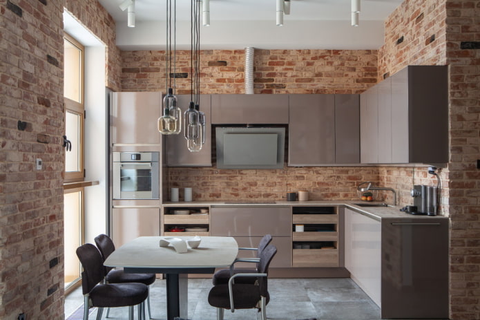 color scheme of a kitchen in the shape of a corner