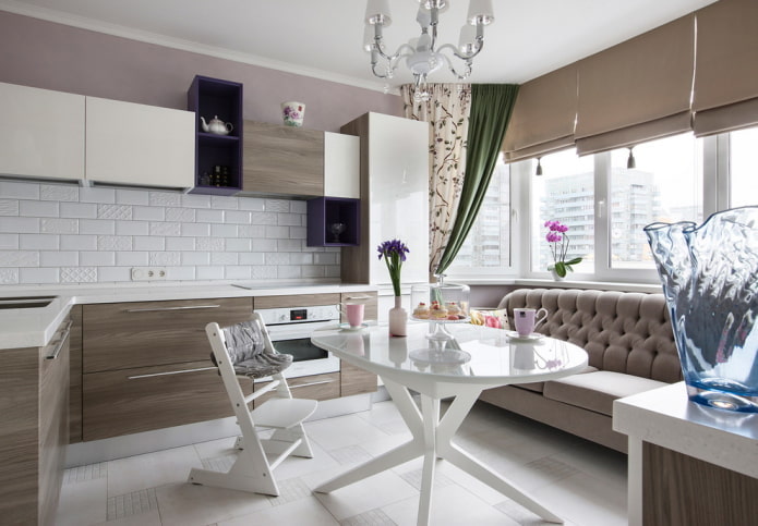 dining area in the interior of a corner kitchen